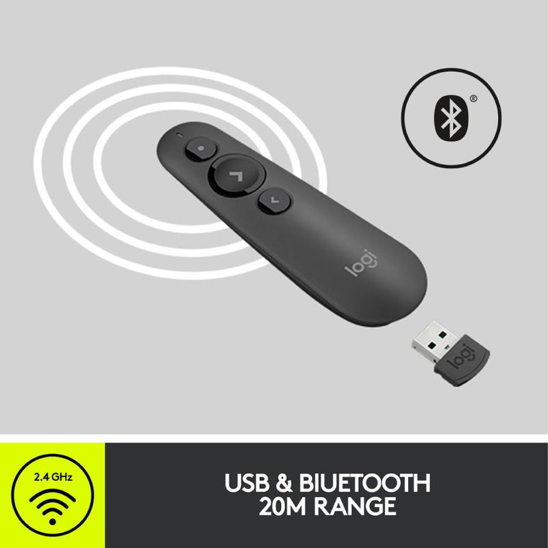Logitech R500 Graphite Laser Presentation Remote with Dual Wireless and Bluetooth Connectivity